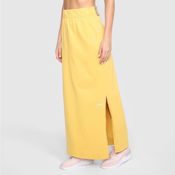 Nike Sportswear Yellow Maxi Skirt Side Slit Sz S Streetwear Colour Block Sporty - Picture 1 of 10